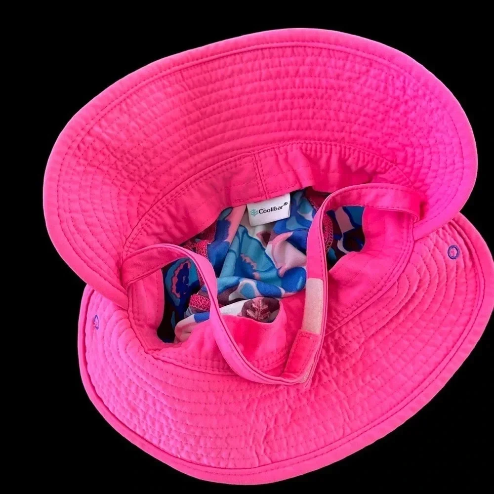 Coolibar Toddler Girls 2T-3T Floral Sun Protection Bucket Hat Swimwear Pink Blue